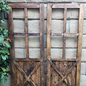 Arch Wood Farmhouse Brown Barn Door Distress Wall Decor Set of 2, 39" H